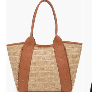 Jessica Simpson Straw Wilma Cognac Brown Wicker/Straw Tote